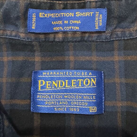 Pendleton Shirt Mens Medium Flannel Expedition Cotton Outdoors Blue Plaid - Picture 3 of 7